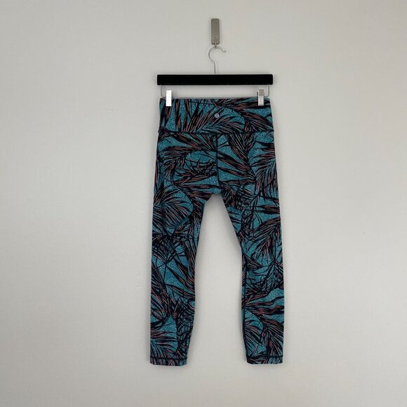 Lululemon High Times Pant Palm Lace Tofino Teal Multi Leggings Size 8 - Picture 2 of 7